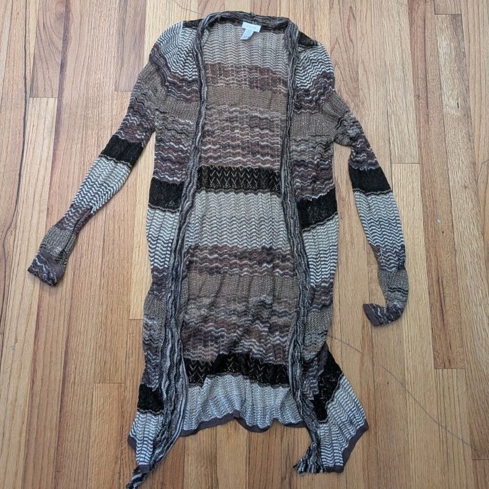 Chicos Womens Size 0 Cardigan Sweater Chevron Pattern Long Sleeve Brown